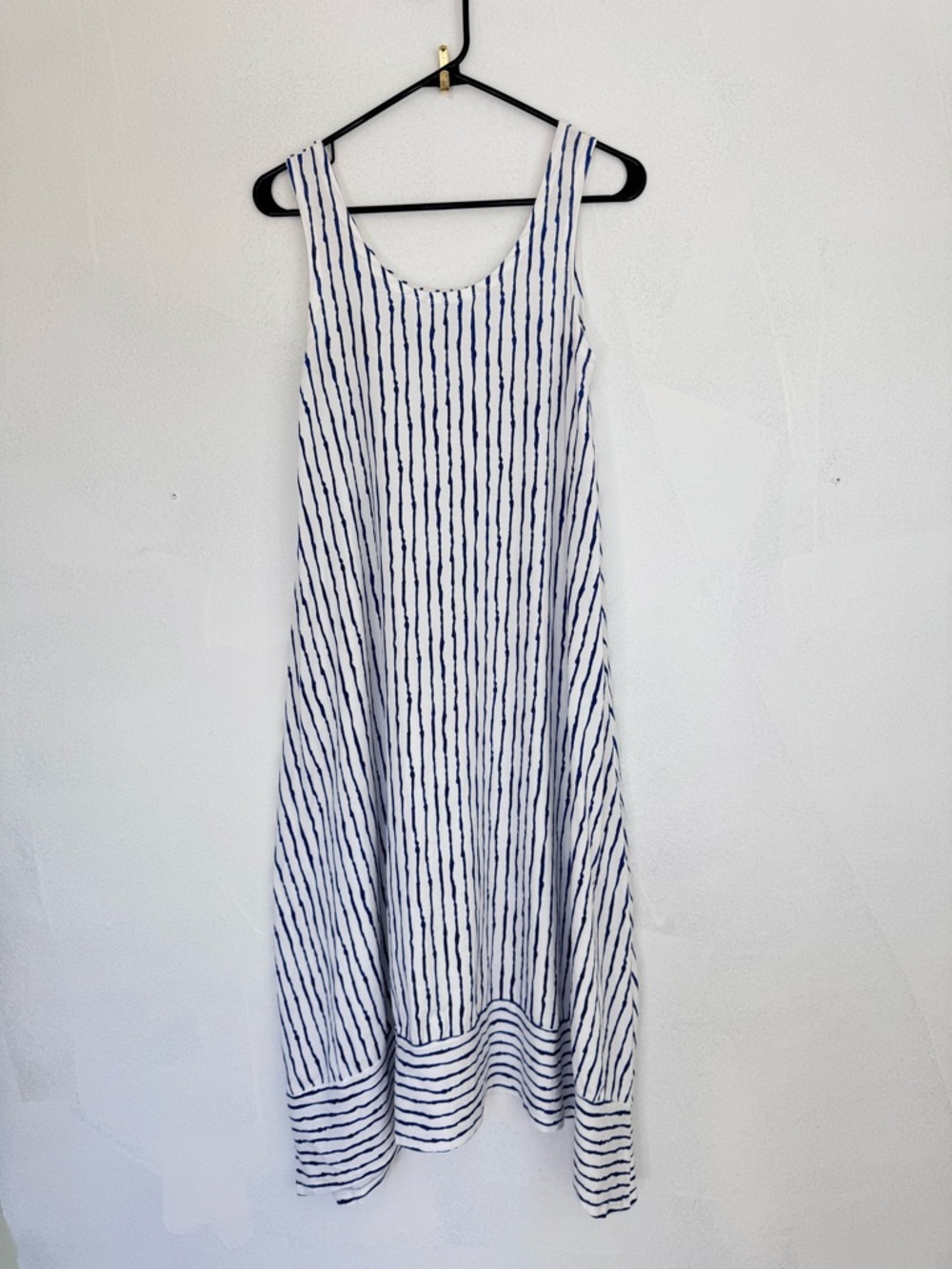 M x Matthildur Sleeveless Midi Striped Tank Dress Blue White size Small